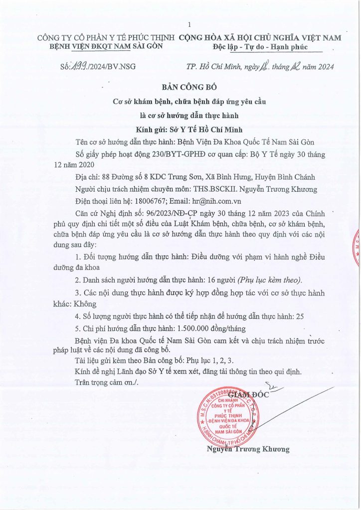 1So 199 2024 BVNSG Cong bo co so dap ung yeu cau la co so huong dan thuc hanh hinh anh 0