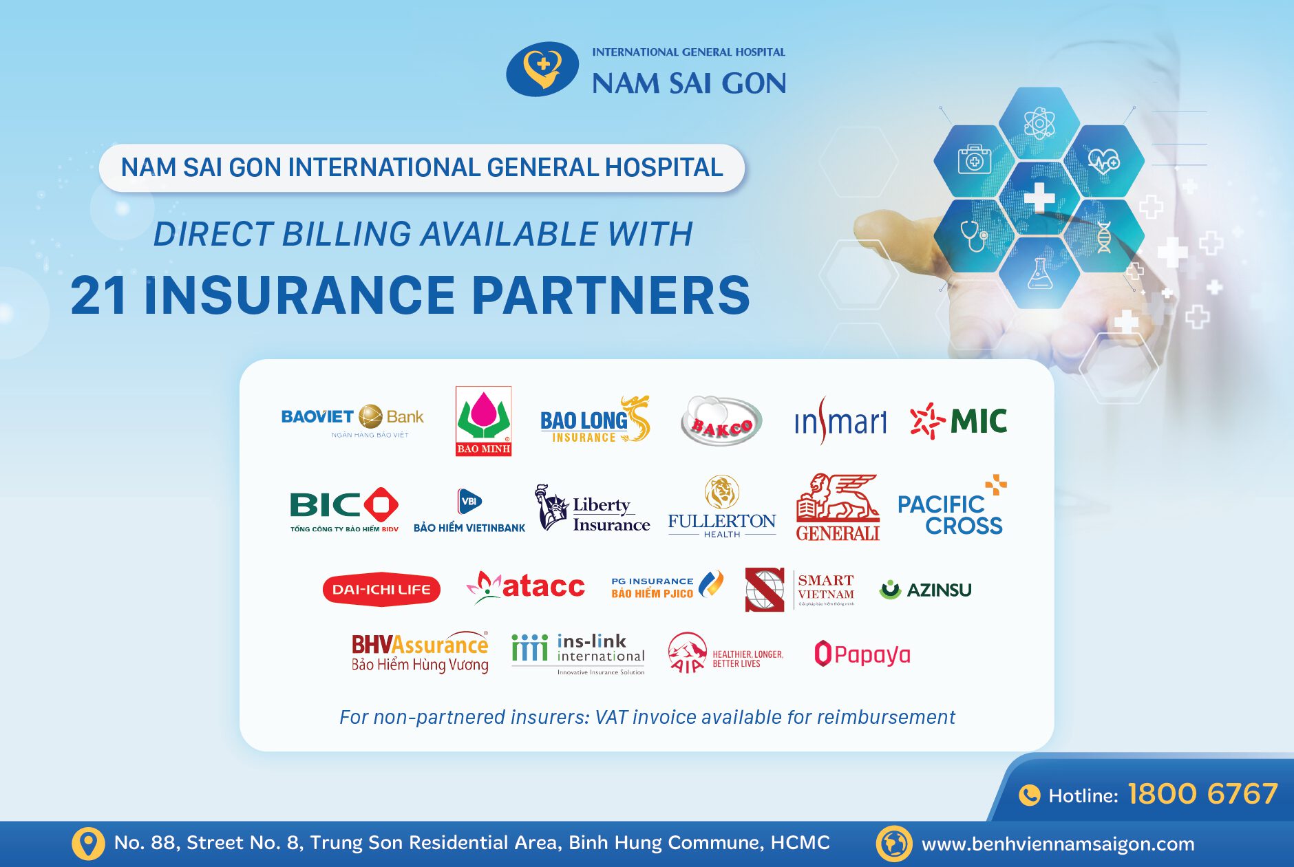 NAM SAI GON INTERNATIONAL GENERAL HOSPITAL OFFERS DIRECT BILLING WITH 21 PRIVATE HEALTH  INSURANCE PROVIDERS