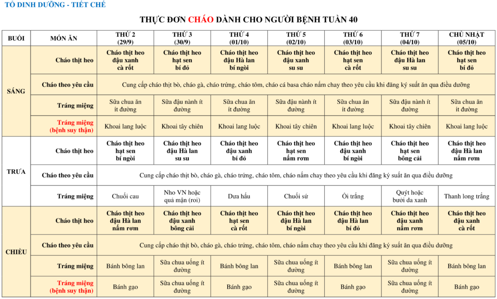 THUC DON CHAO DANH CHO NGUOI BENH TUAN 40