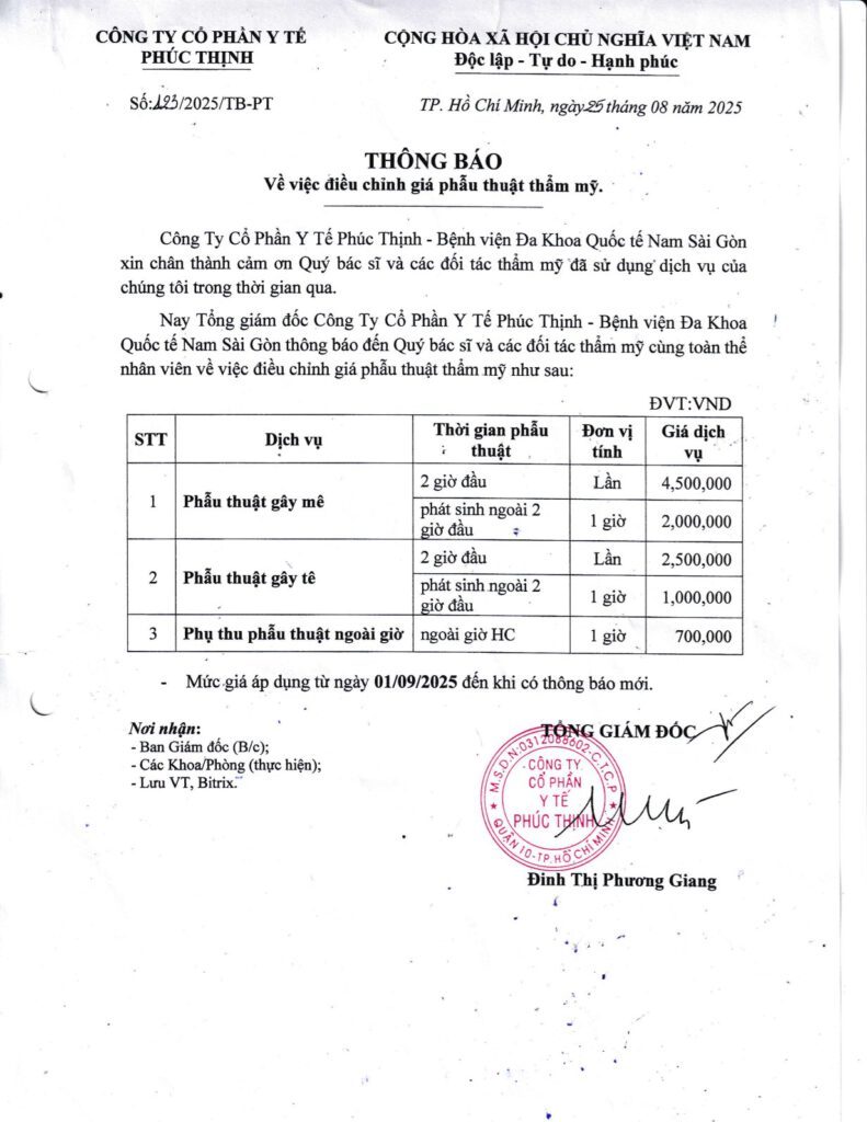 So 123 2025 TB PT Dieu chinh gia phau thuat tham my