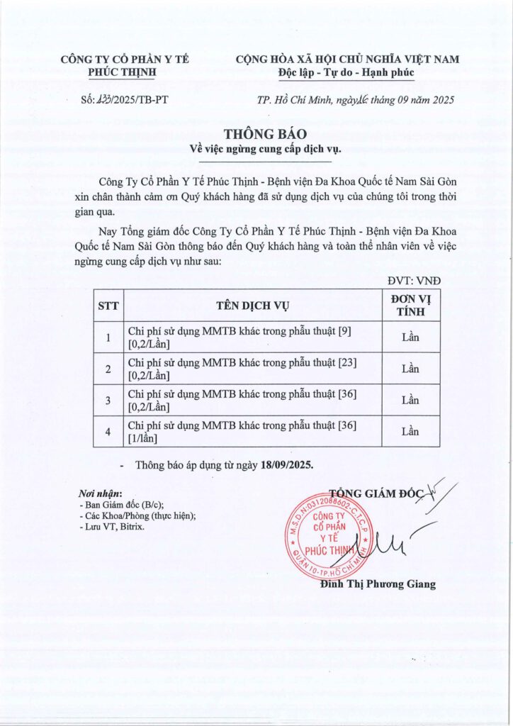 So 133 2025 TB PT. Ngung cung cap dich vu Chi phi su dung MMTB khac trong phau thuat