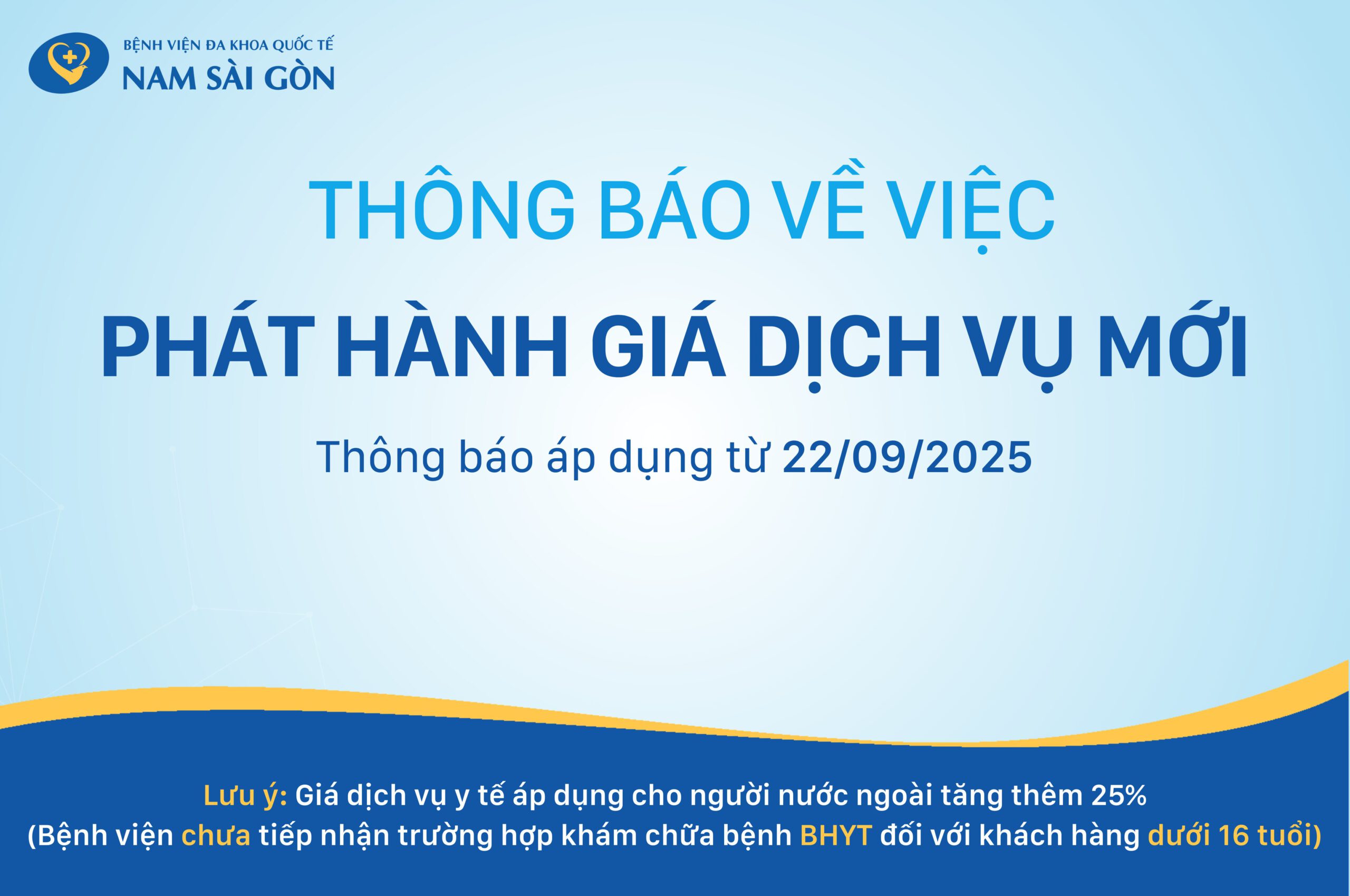 THÔNG BÁO PHÁT HÀNH GIÁ DỊCH VỤ MỚI TỪ 22-09-2025