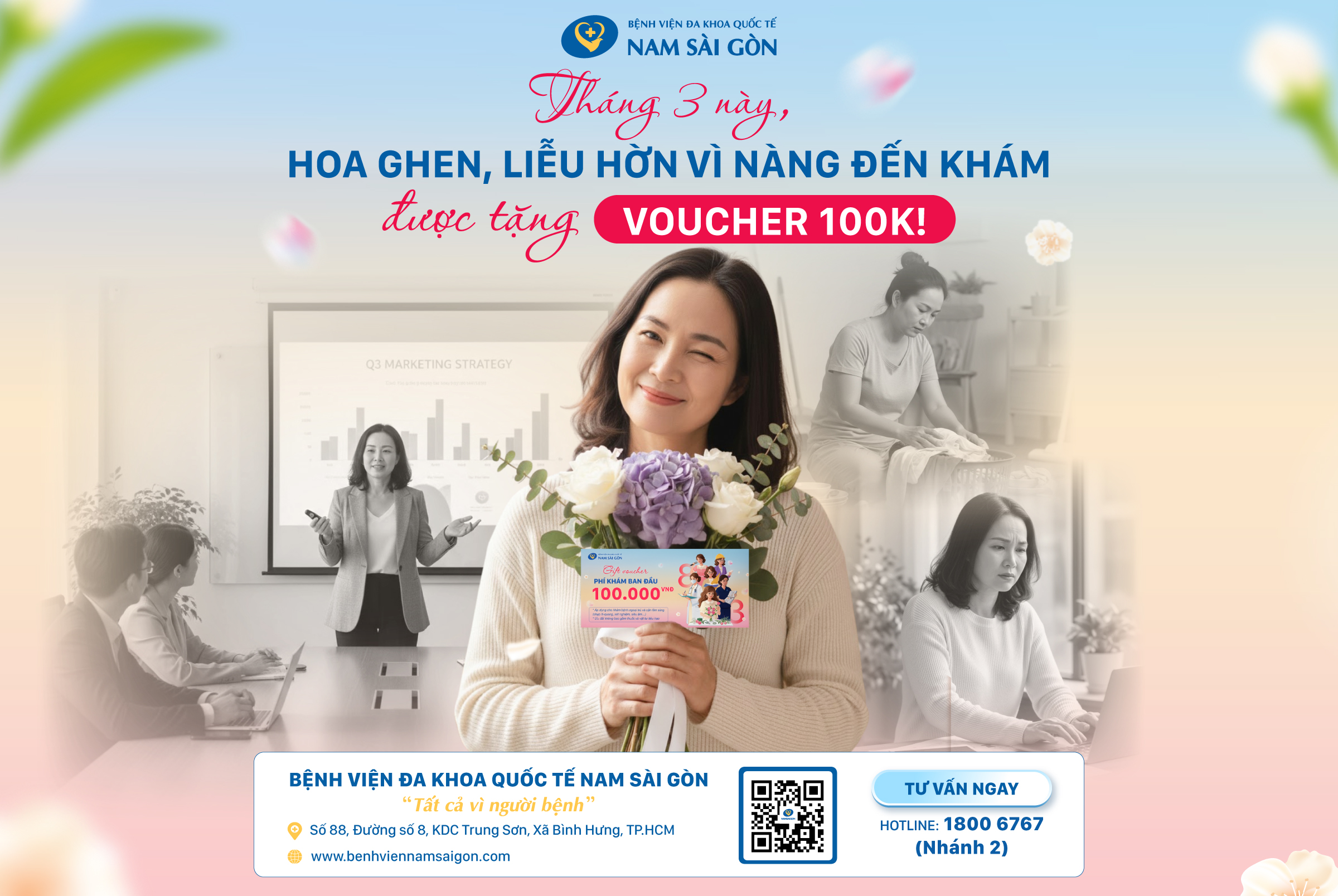 THÁNG 3 NÀY HOA GHEN, LIỄU HỜN VÌ NÀNG ĐẾN KHÁM ĐƯỢC TẶNG VOUCHER 100K!