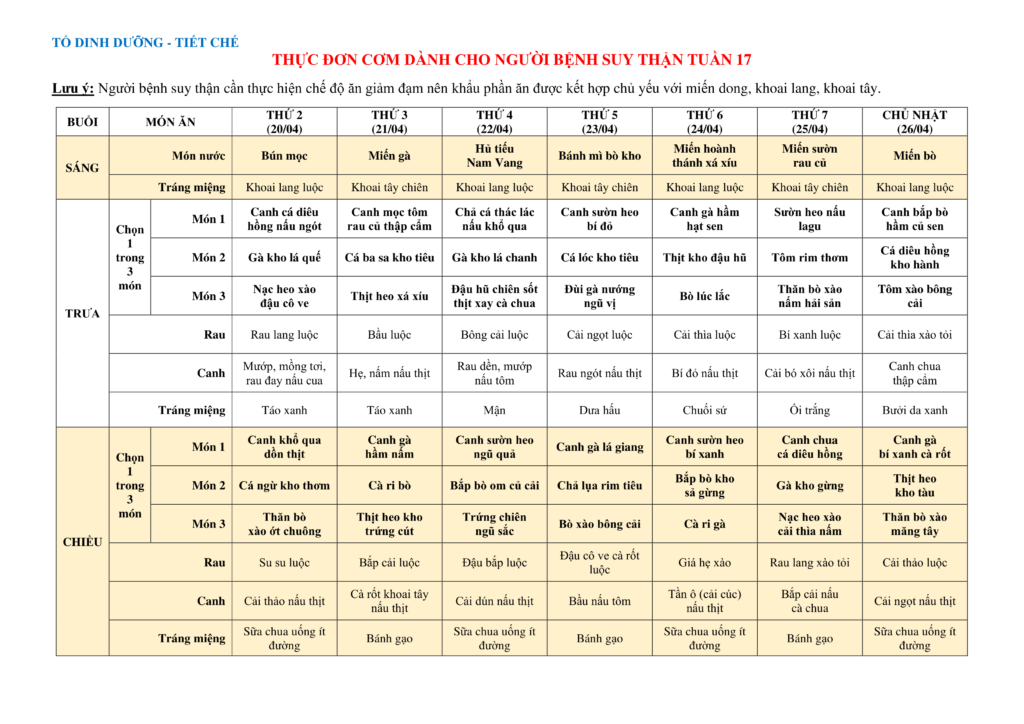2. THUC DON COM DANH CHO NGUOI BENH SUY THAN TUAN 13.4.2026 07.06.2026 1