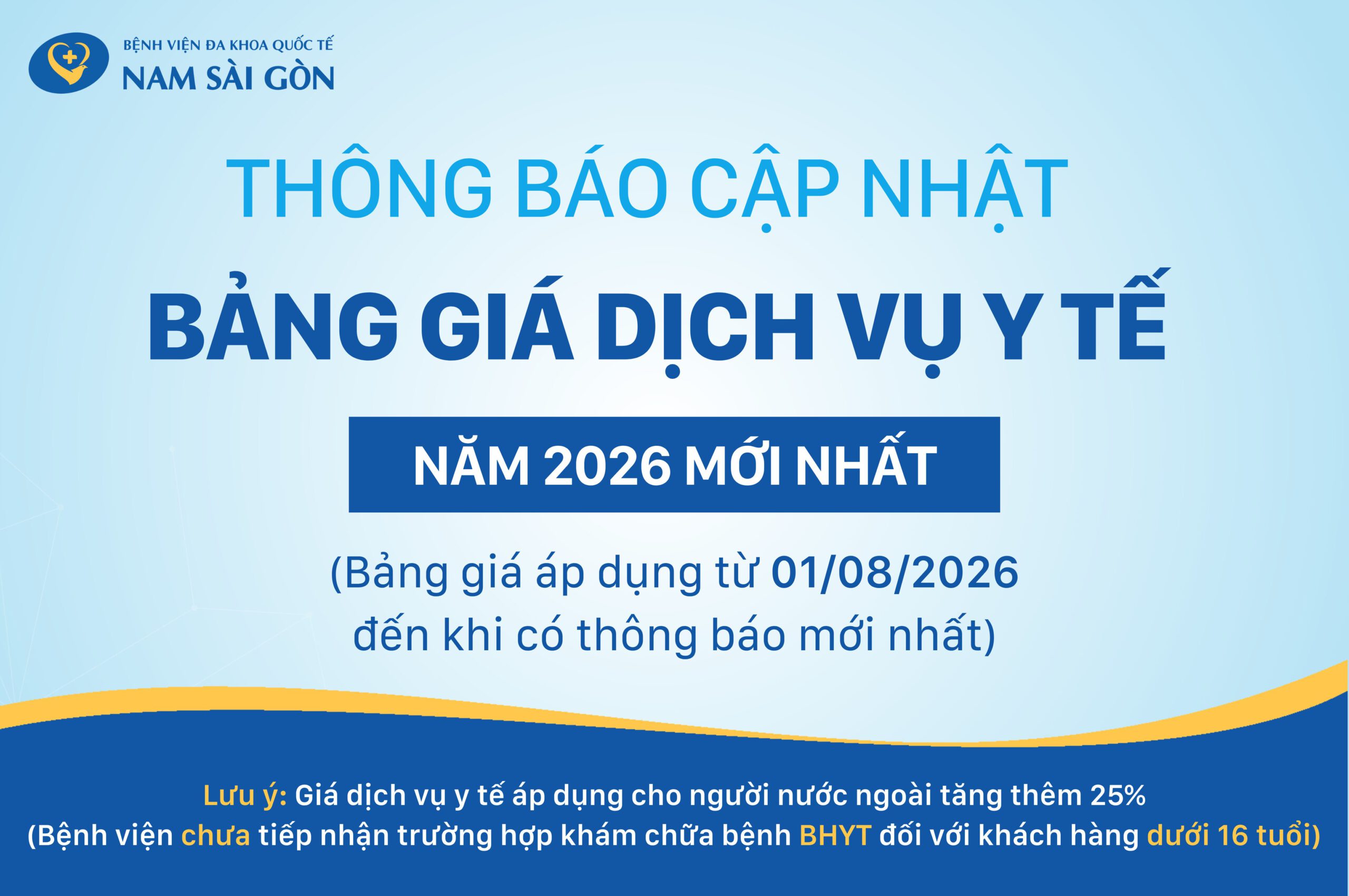 BẢNG GIÁ DỊCH VỤ Y TẾ MỚI NHẤT NGÀY 01/09/2026 (ĐẾN KHI CÓ THÔNG BÁO MỚI)